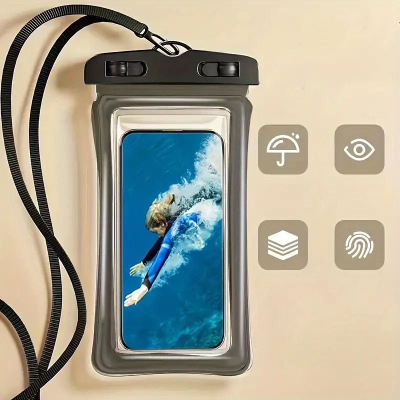 Secure-Lock Summer New IP65 Waterproof Cushion Surround Thick Waterproof Bag, protects up to 7-inch phones, suitable for swimming, surfing, rainy day outings, beaches, cruises, skiing, and other water