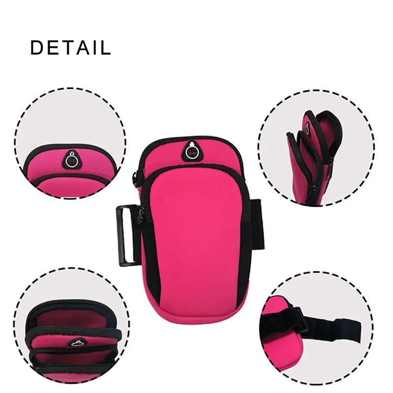 Universal 6.5'' Zippered Multi-Compartment Arm Bag for Fitness & Outdoor Activities,Durable Polyester, Double Layer Storage with Earphone Hole, Ideal for Phone, Keys, and Cosmetics