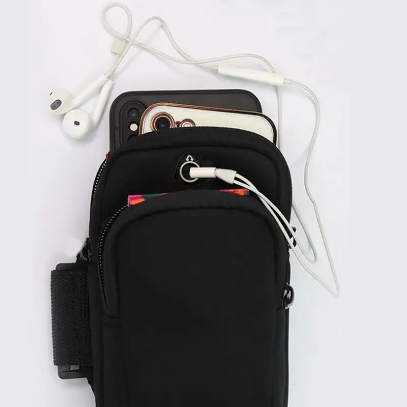 Universal 6.5'' Zippered Multi-Compartment Arm Bag for Fitness & Outdoor Activities,Durable Polyester, Double Layer Storage with Earphone Hole, Ideal for Phone, Keys, and Cosmetics