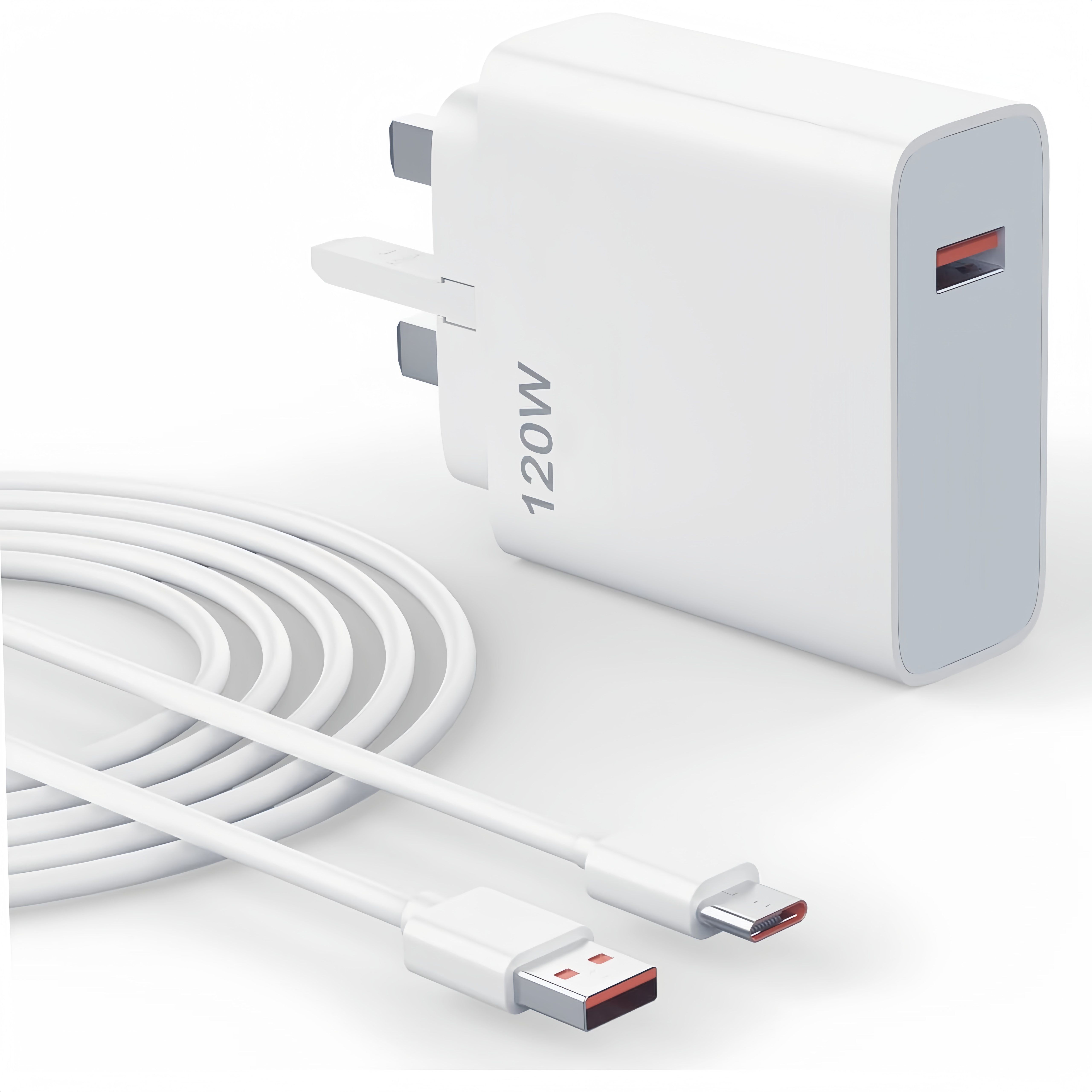 120W Fast Charger Compatible with Xiaomi POCO Samsung Huawei With 1M 6A Type C Cable,Wall Charger UK Power Adapter for Redmi Note