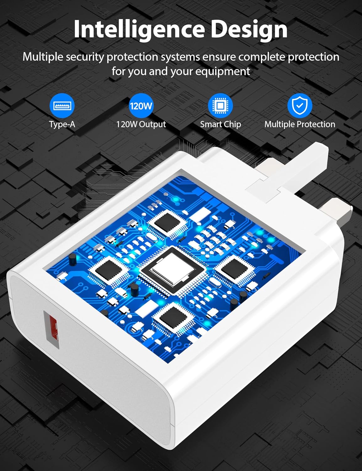 120W Fast Charger Compatible with Xiaomi POCO Samsung Huawei With 1M 6A Type C Cable,Wall Charger UK Power Adapter for Redmi Note