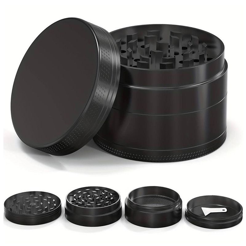 50mm Four Piece Black Premium Zinc Alloy Herb Grinder with Sifter and Magnetic Top for Dry Herb Spices Portable