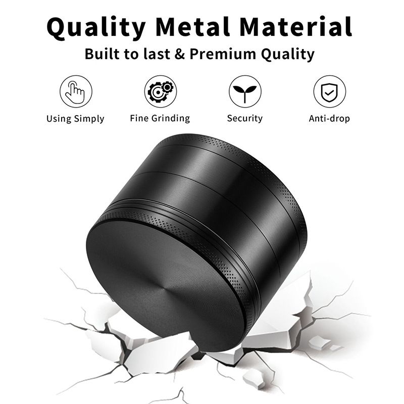 50mm Four Piece Black Premium Zinc Alloy Herb Grinder with Sifter and Magnetic Top for Dry Herb Spices Portable