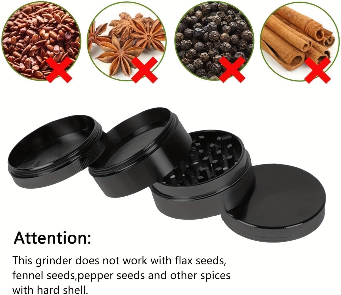 50mm Four Piece Black Premium Zinc Alloy Herb Grinder with Sifter and Magnetic Top for Dry Herb Spices Portable