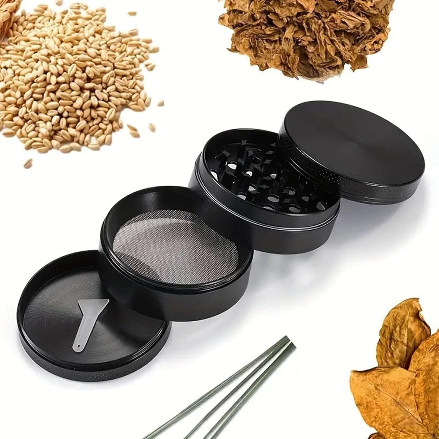 50mm Four Piece Black Premium Zinc Alloy Herb Grinder with Sifter and Magnetic Top for Dry Herb Spices Portable
