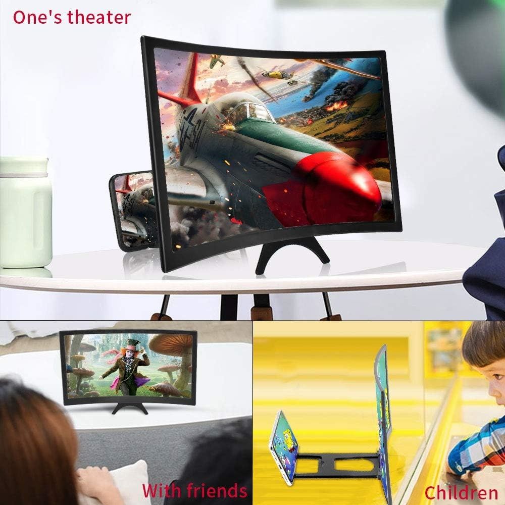 12inch Curved Screen Magnifier for Cell Phone,3D HD Magnifying Projector Screen Enlarger for Movies, Video, and Gaming, Foldable Phone Stand Holder with Screen Amplifier,Compatible with All Smartphone