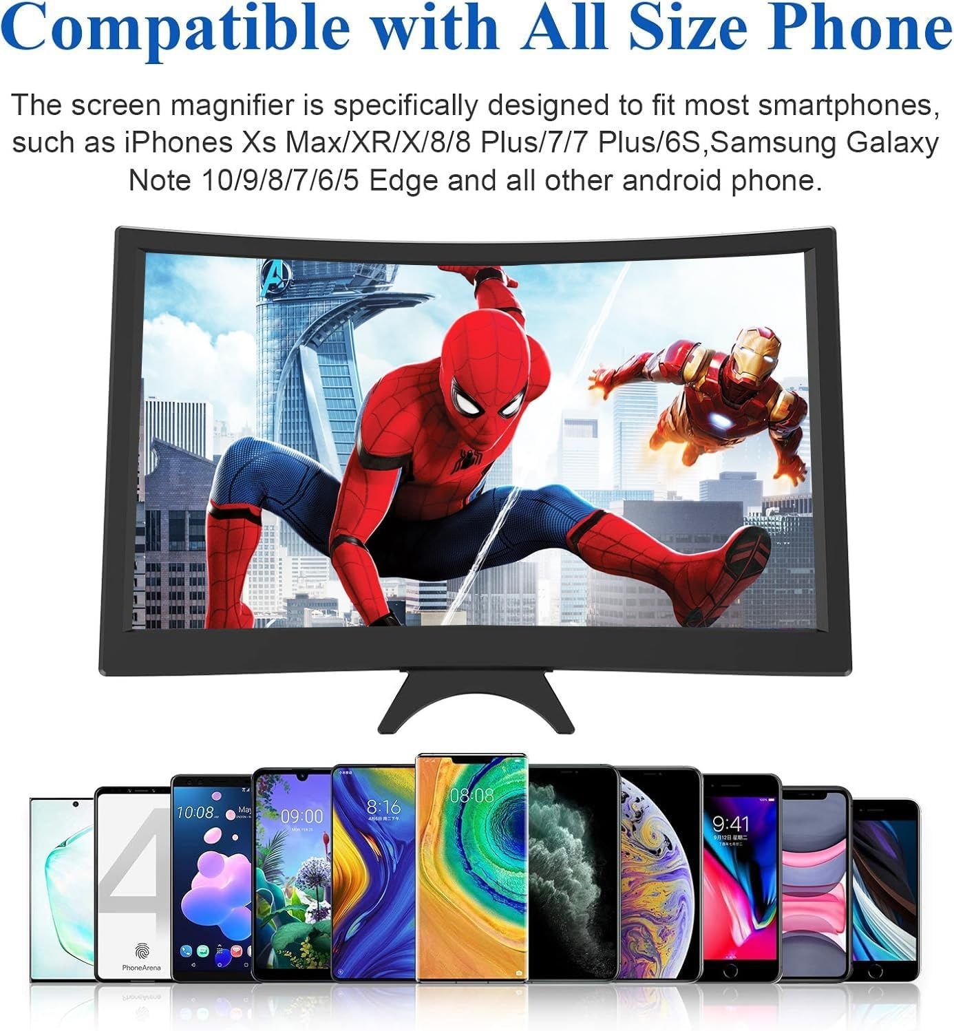 12inch Curved Screen Magnifier for Cell Phone,3D HD Magnifying Projector Screen Enlarger for Movies, Video, and Gaming, Foldable Phone Stand Holder with Screen Amplifier,Compatible with All Smartphone