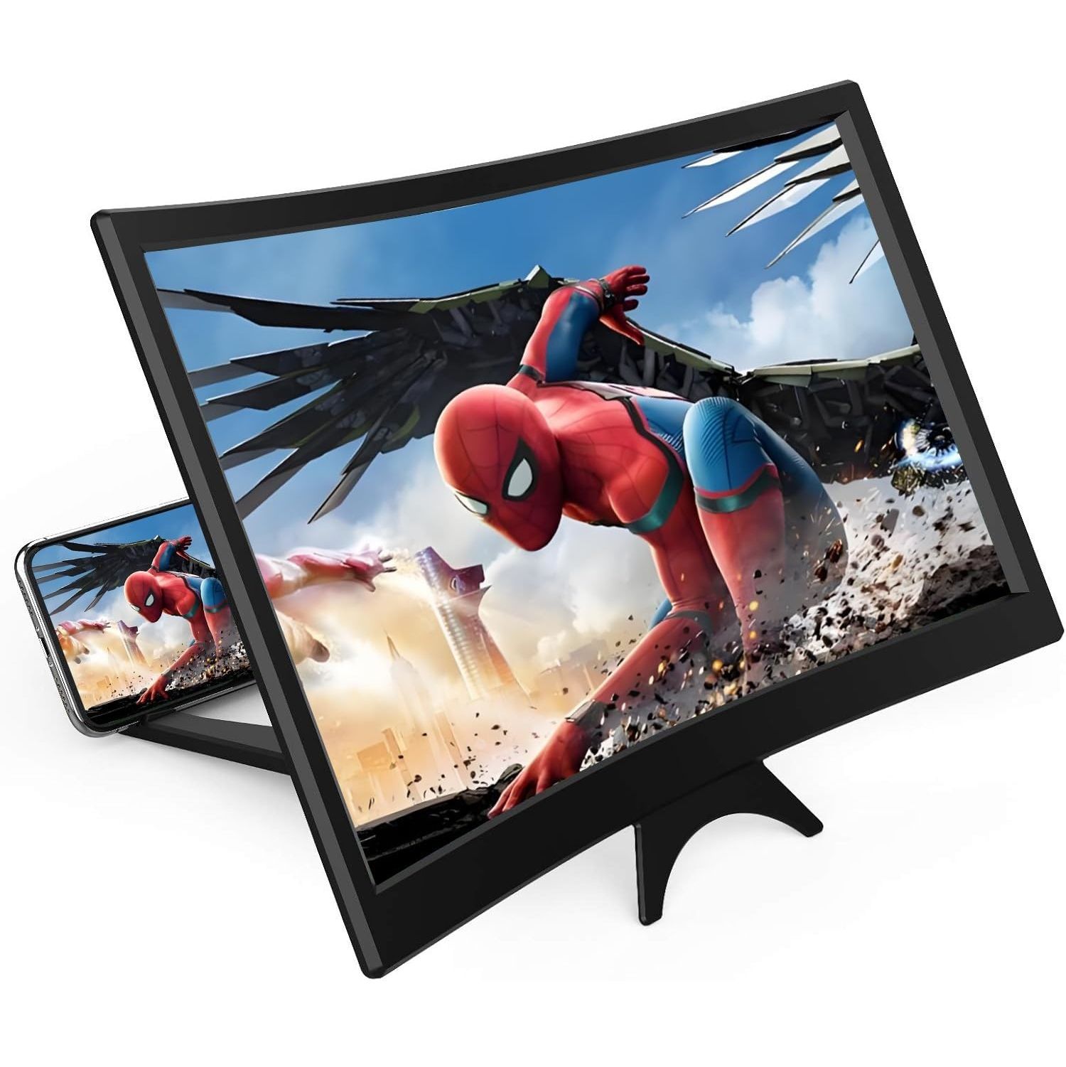 12inch Curved Screen Magnifier for Cell Phone,3D HD Magnifying Projector Screen Enlarger for Movies, Video, and Gaming, Foldable Phone Stand Holder with Screen Amplifier,Compatible with All Smartphone