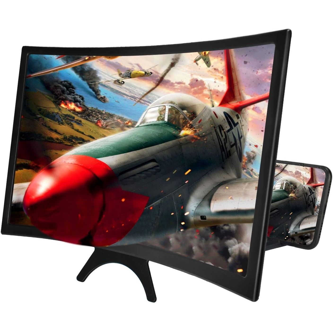 12inch Curved Screen Magnifier for Cell Phone,3D HD Magnifying Projector Screen Enlarger for Movies, Video, and Gaming, Foldable Phone Stand Holder with Screen Amplifier,Compatible with All Smartphone