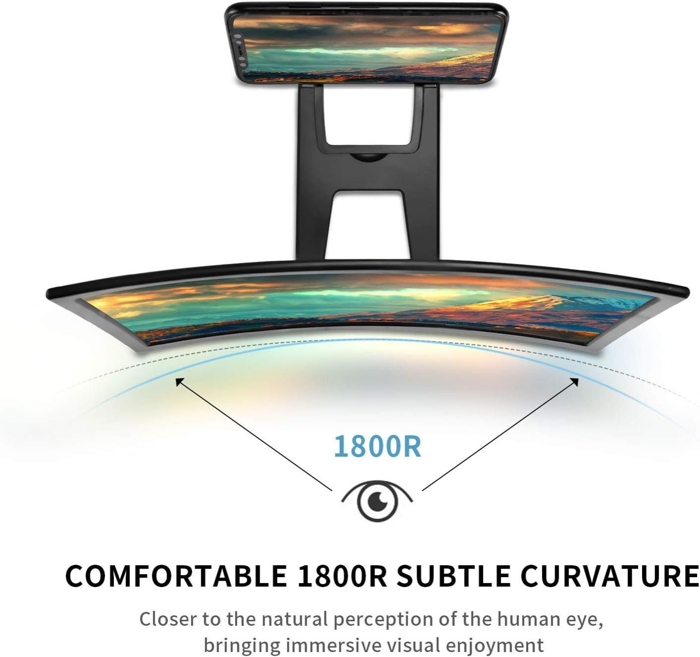 12inch Curved Screen Magnifier for Cell Phone,3D HD Magnifying Projector Screen Enlarger for Movies, Video, and Gaming, Foldable Phone Stand Holder with Screen Amplifier,Compatible with All Smartphone