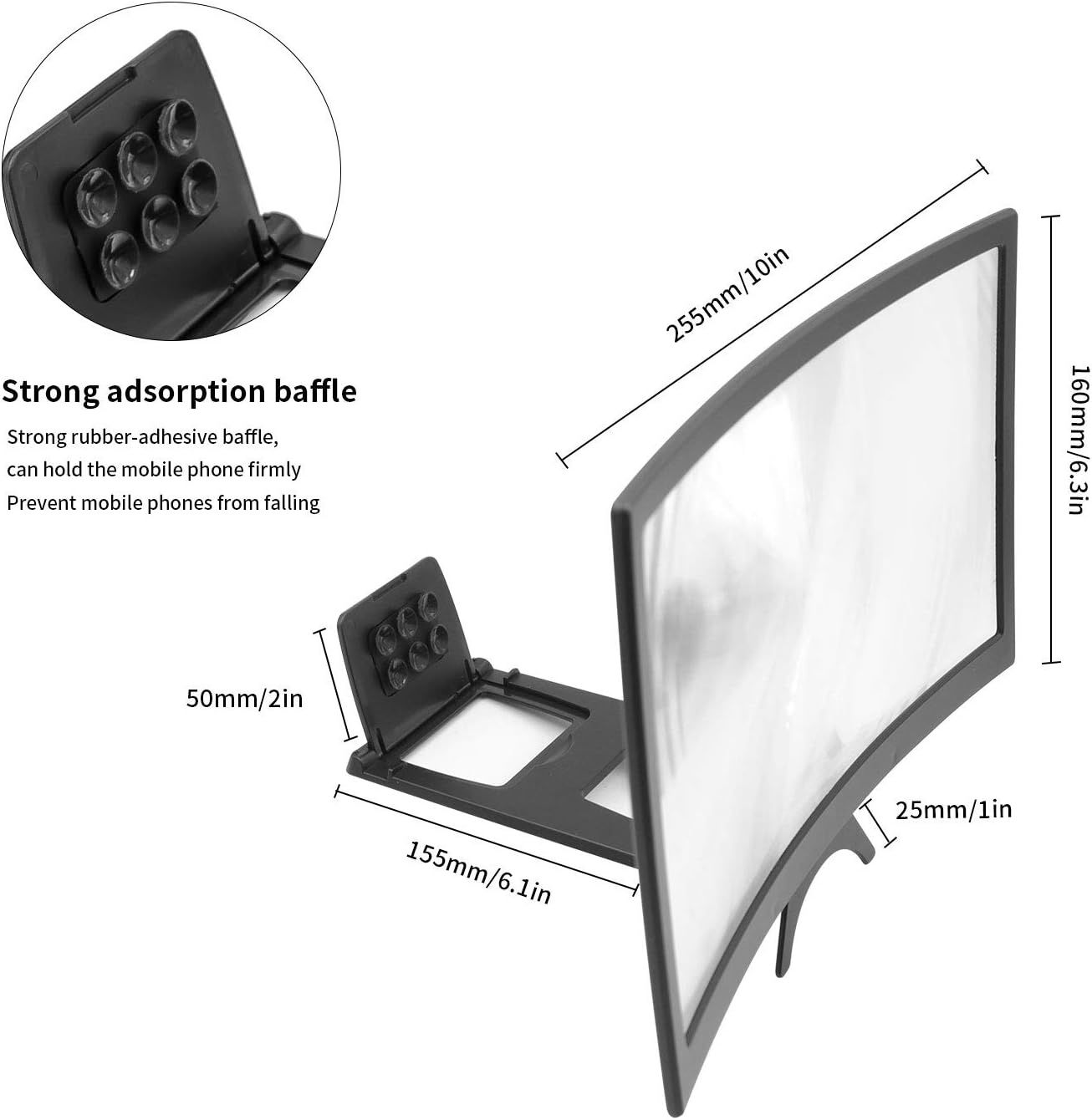 12inch Curved Screen Magnifier for Cell Phone,3D HD Magnifying Projector Screen Enlarger for Movies, Video, and Gaming, Foldable Phone Stand Holder with Screen Amplifier,Compatible with All Smartphone