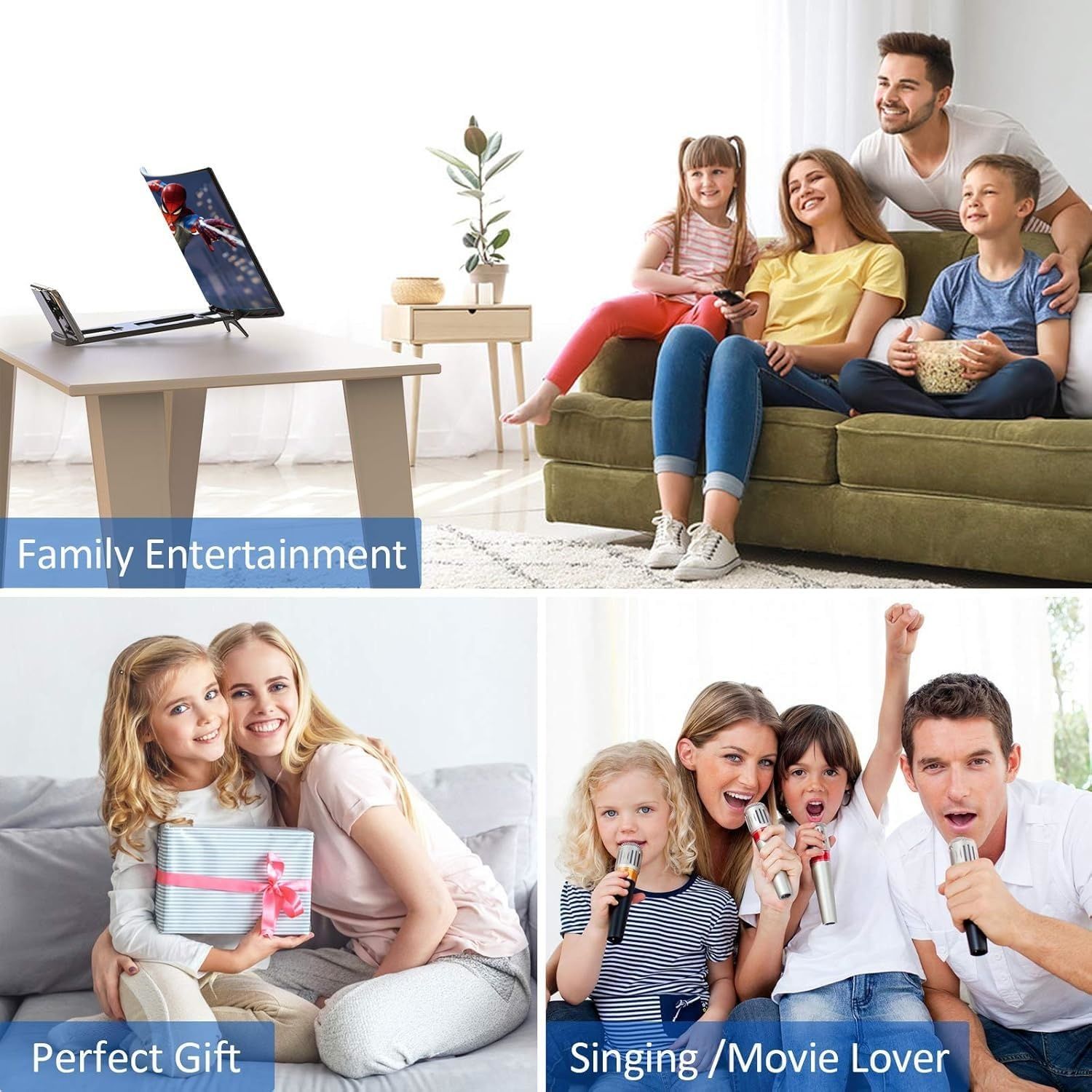 12inch Curved Screen Magnifier for Cell Phone,3D HD Magnifying Projector Screen Enlarger for Movies, Video, and Gaming, Foldable Phone Stand Holder with Screen Amplifier,Compatible with All Smartphone