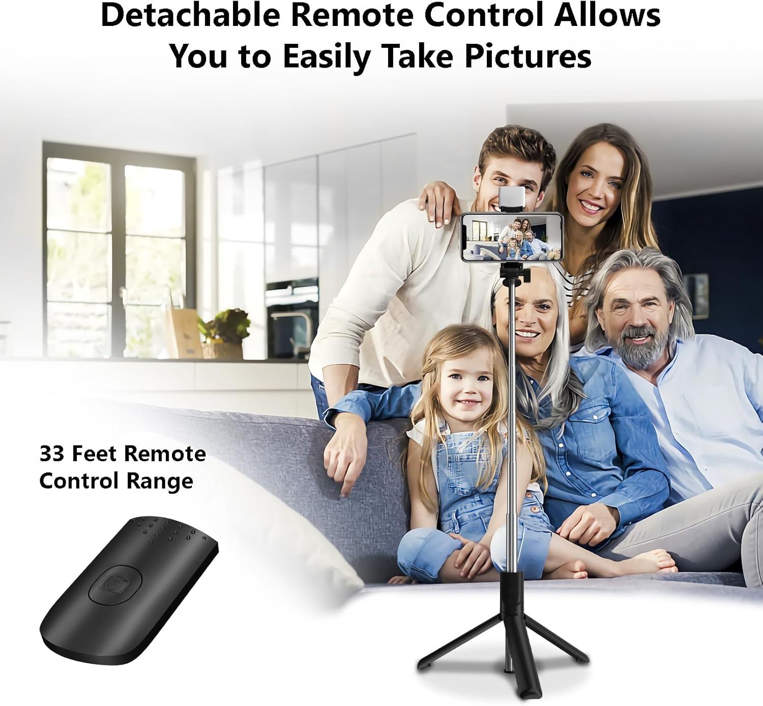 Selfie Stick, 70cm Retractable Phone Tripod with Wireless Remote Control & Light, Portable Selfie Stick Tripod for Photograph, Live Streaming, Video Recording, Compatible with All Cellphones