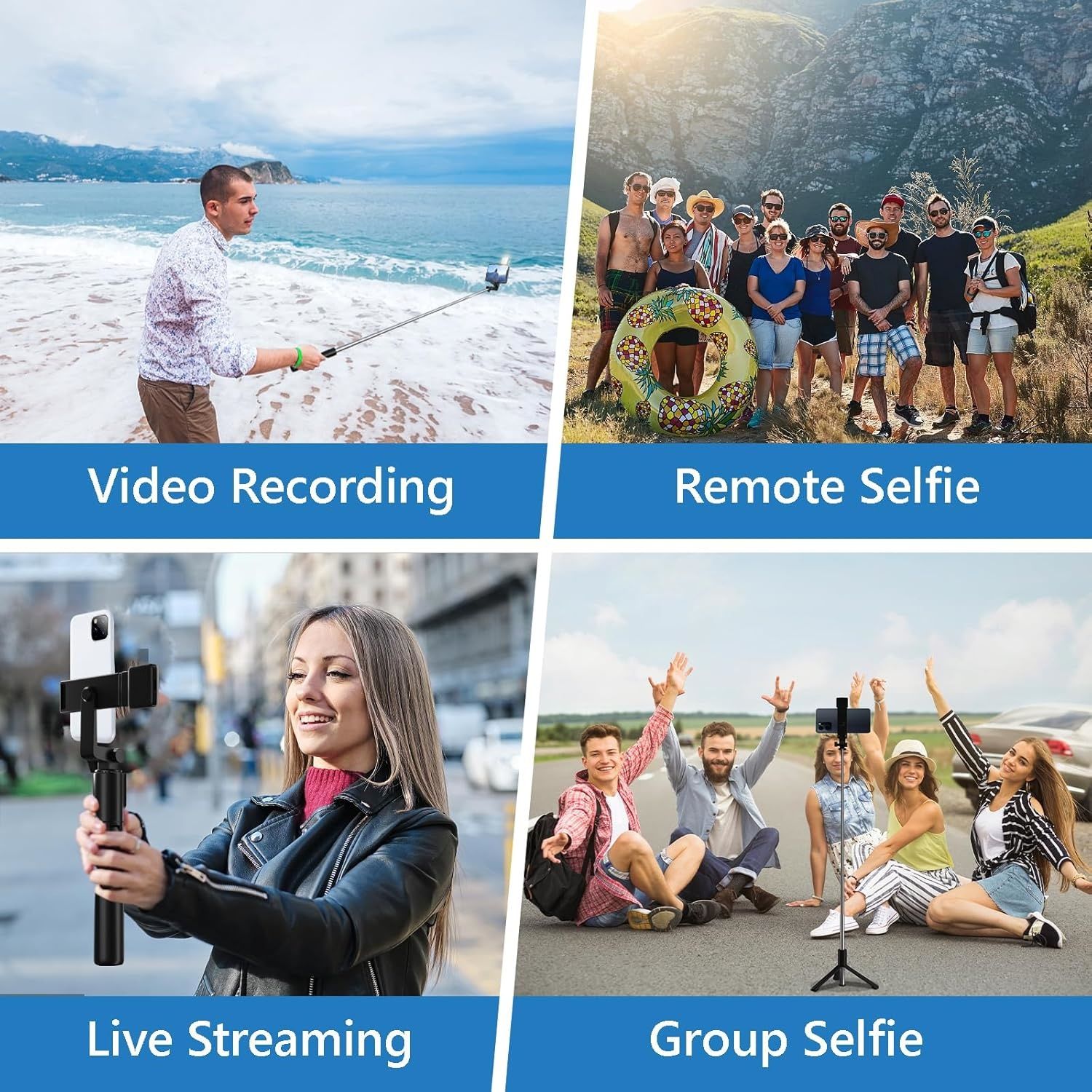Selfie Stick, 70cm Retractable Phone Tripod with Wireless Remote Control & Light, Portable Selfie Stick Tripod for Photograph, Live Streaming, Video Recording, Compatible with All Cellphones