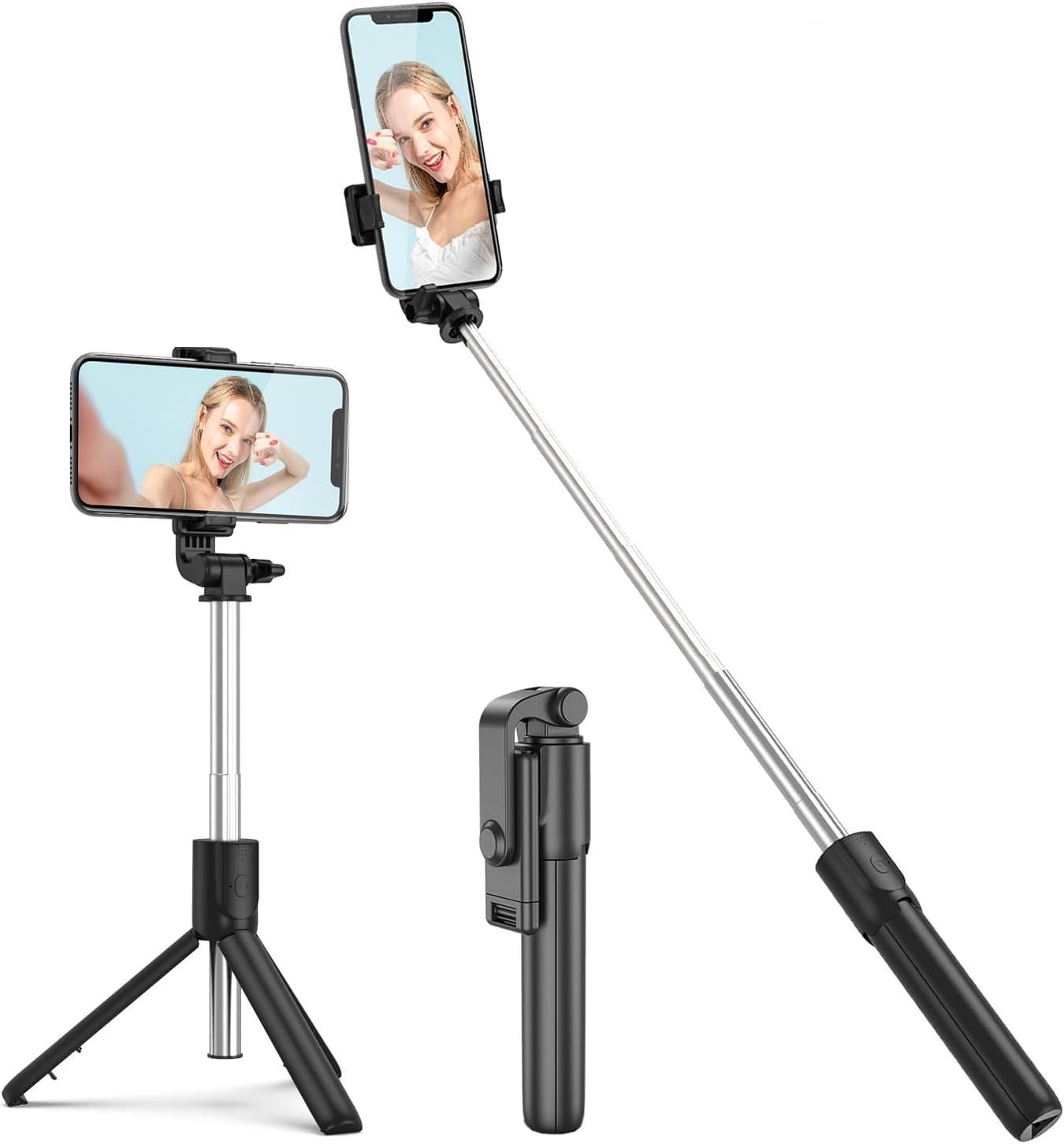 Selfie Stick, 70cm Retractable Phone Tripod with Wireless Remote Control & Light, Portable Selfie Stick Tripod for Photograph, Live Streaming, Video Recording, Compatible with All Cellphones