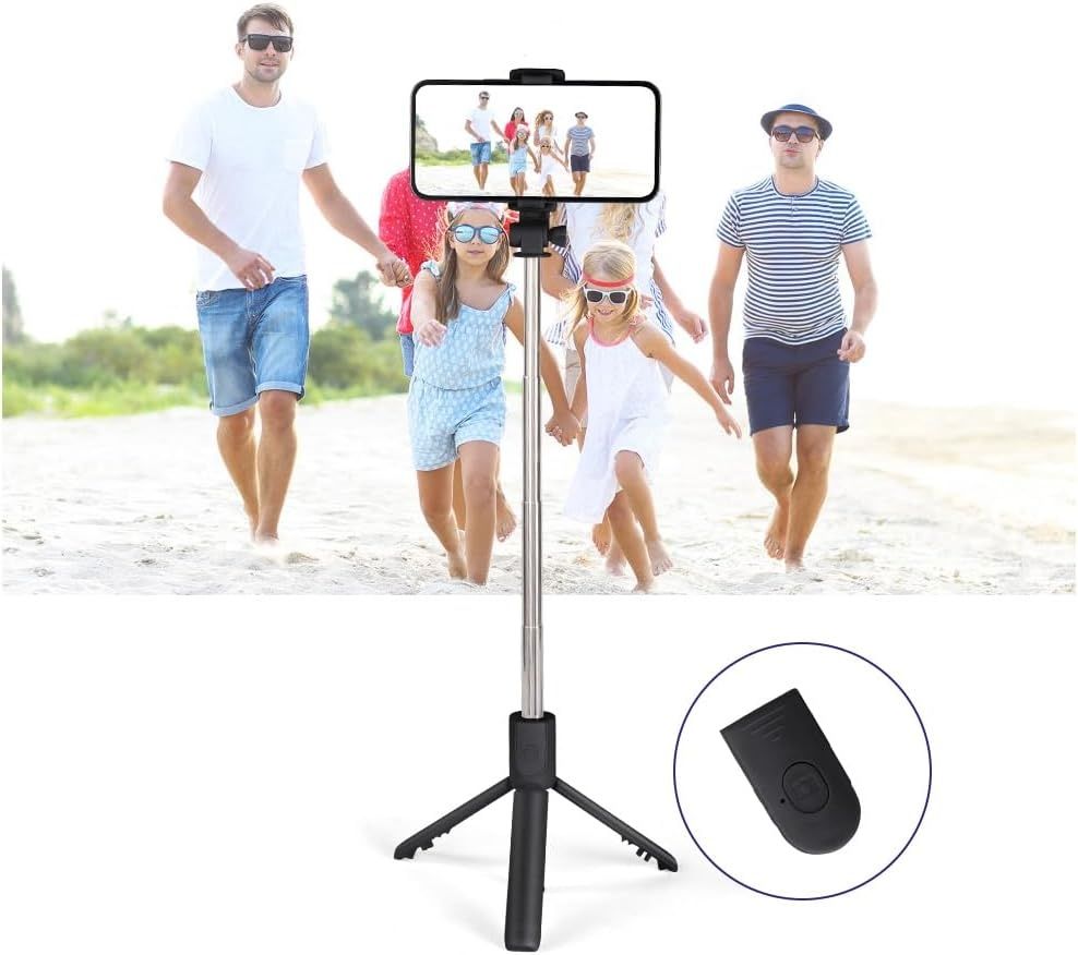 Selfie Stick, 70cm Retractable Phone Tripod with Wireless Remote Control & Light, Portable Selfie Stick Tripod for Photograph, Live Streaming, Video Recording, Compatible with All Cellphones