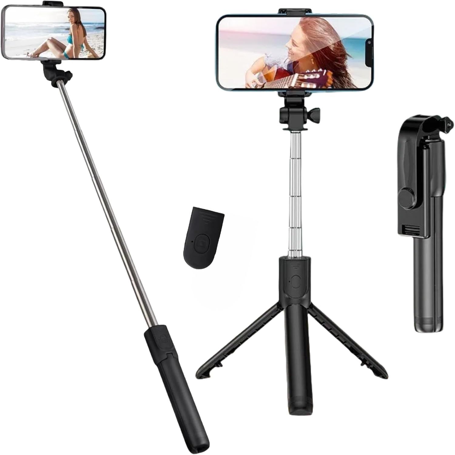Selfie Stick, 70cm Retractable Phone Tripod with Wireless Remote Control & Light, Portable Selfie Stick Tripod for Photograph, Live Streaming, Video Recording, Compatible with All Cellphones