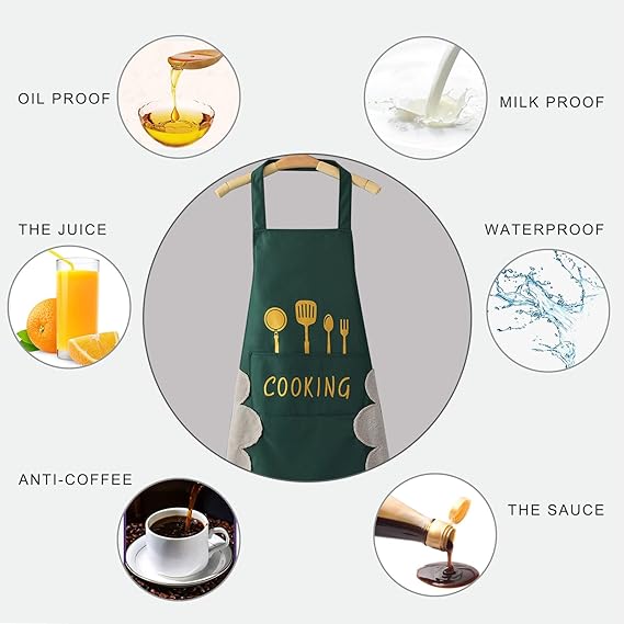 2pcs Black And Green Polyester Apron, Simple Apron, Thickened High Quality And Waist Apron, Fashion Housework Kitchen Home Work Clothes, Kitchen Supplies, Printed Apron