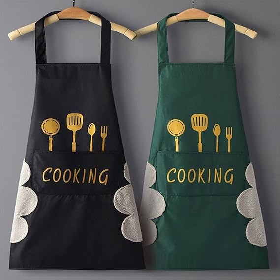 2pcs Black And Green Polyester Apron, Simple Apron, Thickened High Quality And Waist Apron, Fashion Housework Kitchen Home Work Clothes, Kitchen Supplies, Printed Apron