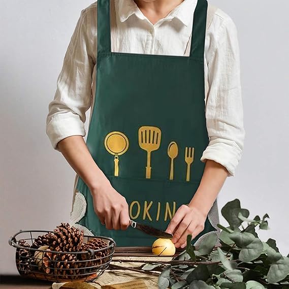 2pcs Black And Green Polyester Apron, Simple Apron, Thickened High Quality And Waist Apron, Fashion Housework Kitchen Home Work Clothes, Kitchen Supplies, Printed Apron