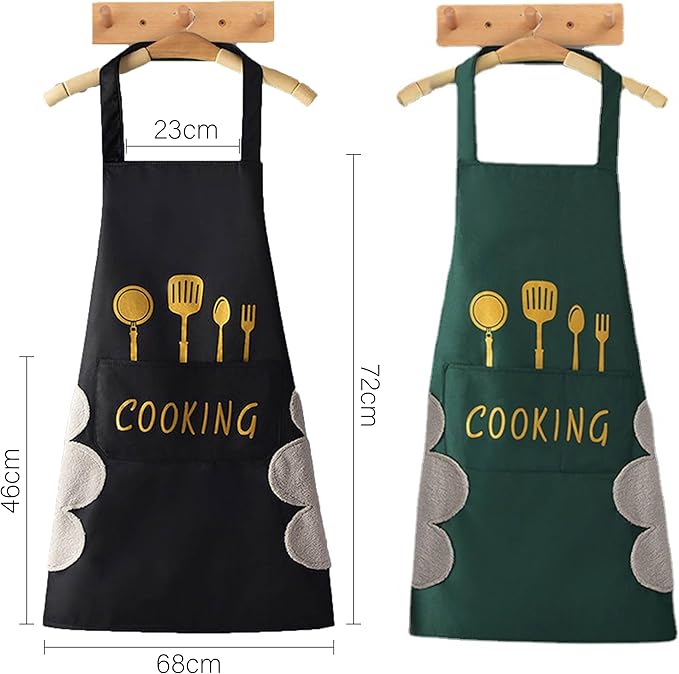 2pcs Black And Green Polyester Apron, Simple Apron, Thickened High Quality And Waist Apron, Fashion Housework Kitchen Home Work Clothes, Kitchen Supplies, Printed Apron
