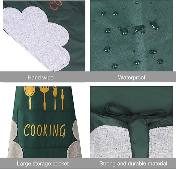 2pcs Black And Green Polyester Apron, Simple Apron, Thickened High Quality And Waist Apron, Fashion Housework Kitchen Home Work Clothes, Kitchen Supplies, Printed Apron