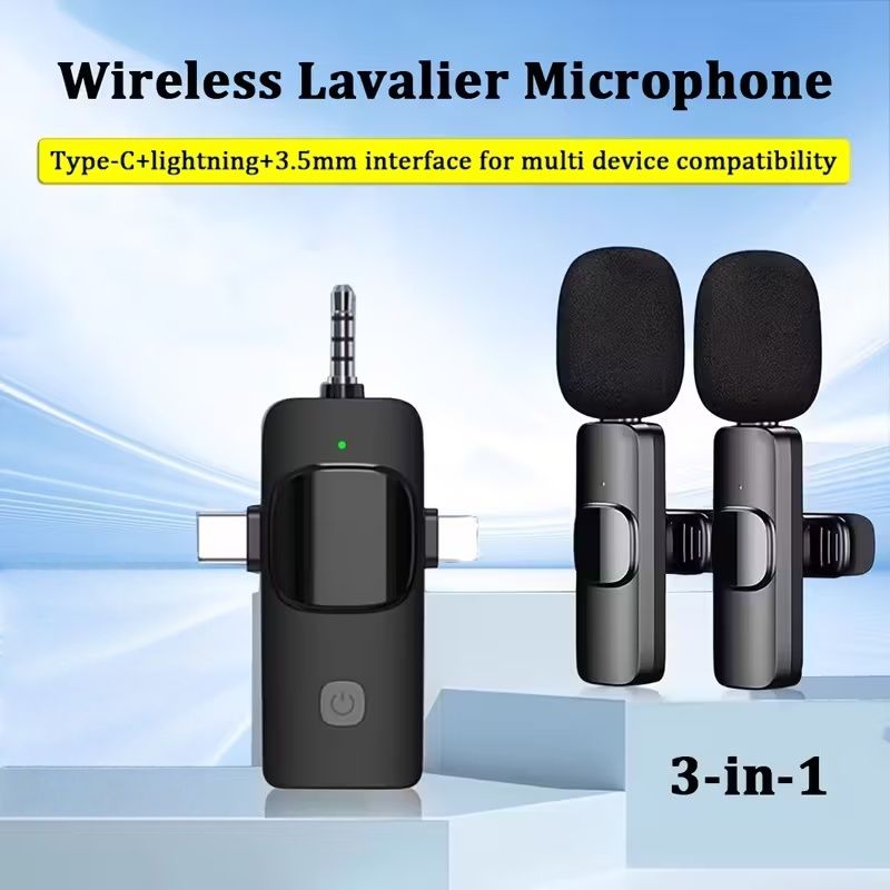 3-in-1 Receiver Wireless Lavalier Microphone Clear Radio Mic for iPhone - Android Phone//Computer/Laptop, Dual Lapel Mic with USB-C/3.5mm Plug for Recording, Vlog, Livestream, Podcast