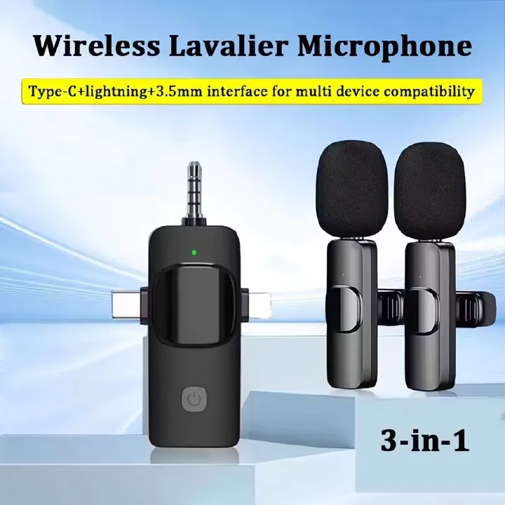 3-in-1 Receiver Wireless Lavalier Microphone Clear Radio Mic for iPhone - Android Phone//Computer/Laptop, Dual Lapel Mic with USB-C/3.5mm Plug for Recording, Vlog, Livestream, Podcast