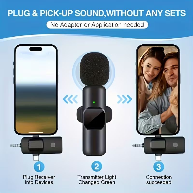 3-in-1 Receiver Wireless Lavalier Microphone Clear Radio Mic for iPhone - Android Phone//Computer/Laptop, Dual Lapel Mic with USB-C/3.5mm Plug for Recording, Vlog, Livestream, Podcast