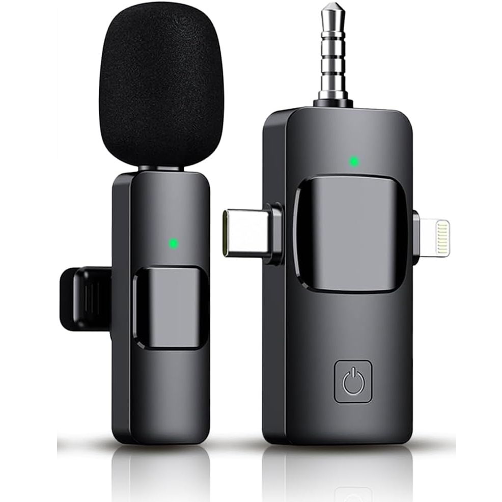 3-in-1 Receiver Wireless Lavalier Microphone Clear Radio Mic for iPhone - Android Phone//Computer/Laptop, Dual Lapel Mic with USB-C/3.5mm Plug for Recording, Vlog, Livestream, Podcast