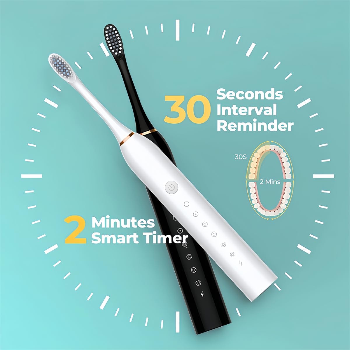 Electric Toothbrush for Adults and Kids, Sonic Powerd Whitening Toothbrush with 8 Brush Heads, 6 Cleaning Modes, 2 Mins Smart Timer, 42000 VPM, USB Rechargeable, One Charge for 60 Days