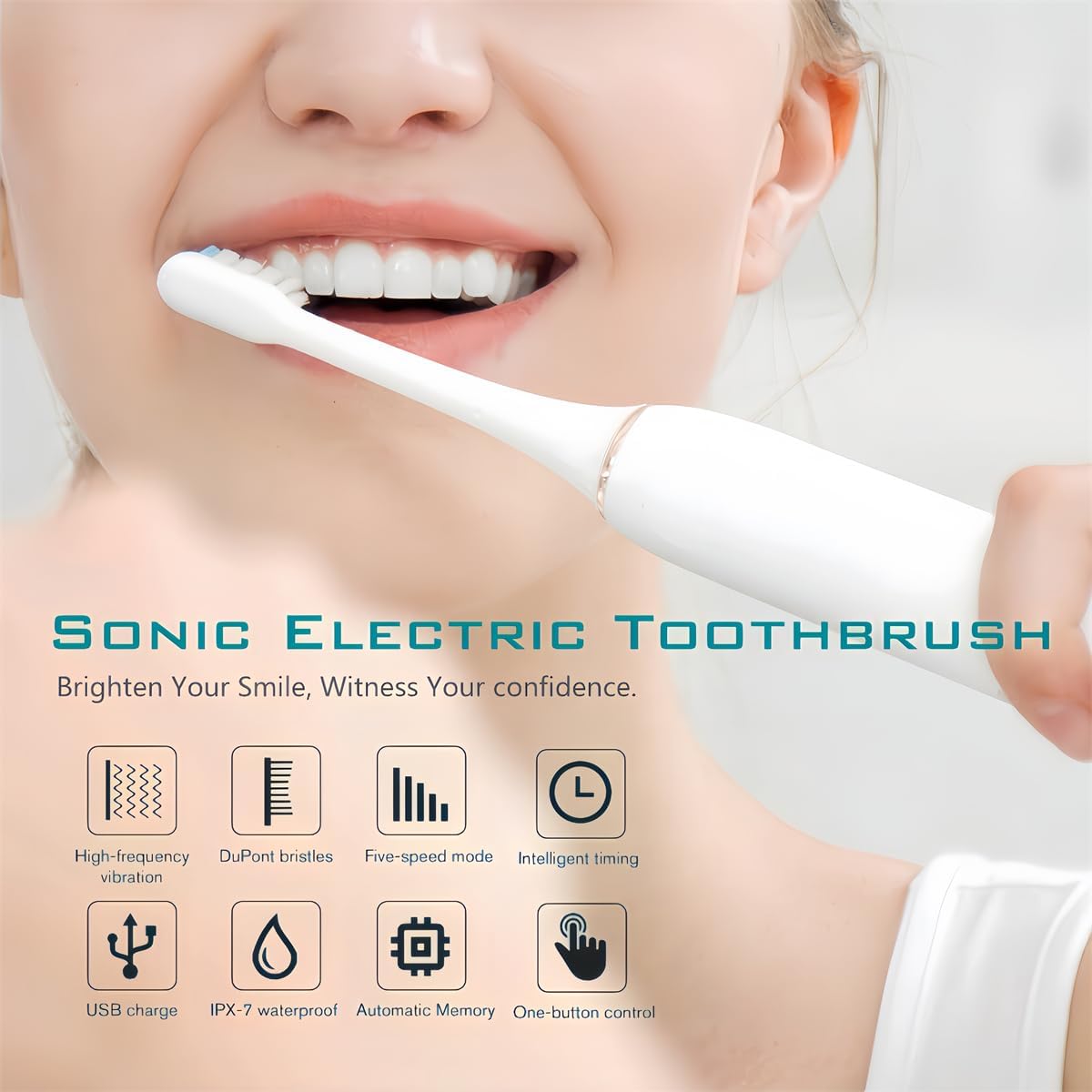 Electric Toothbrush for Adults and Kids, Sonic Powerd Whitening Toothbrush with 8 Brush Heads, 6 Cleaning Modes, 2 Mins Smart Timer, 42000 VPM, USB Rechargeable, One Charge for 60 Days