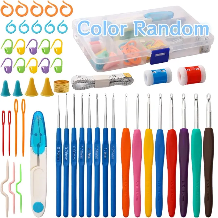 53 Pcs Crochet Needles Set with Ergonomic Rubber Handles Soft Grip Comfort Grip Crochet Knitting Needle Kit Household Tool with Portable Box,16 Size Crochet Hooks Set 0.7mm-5.5mm