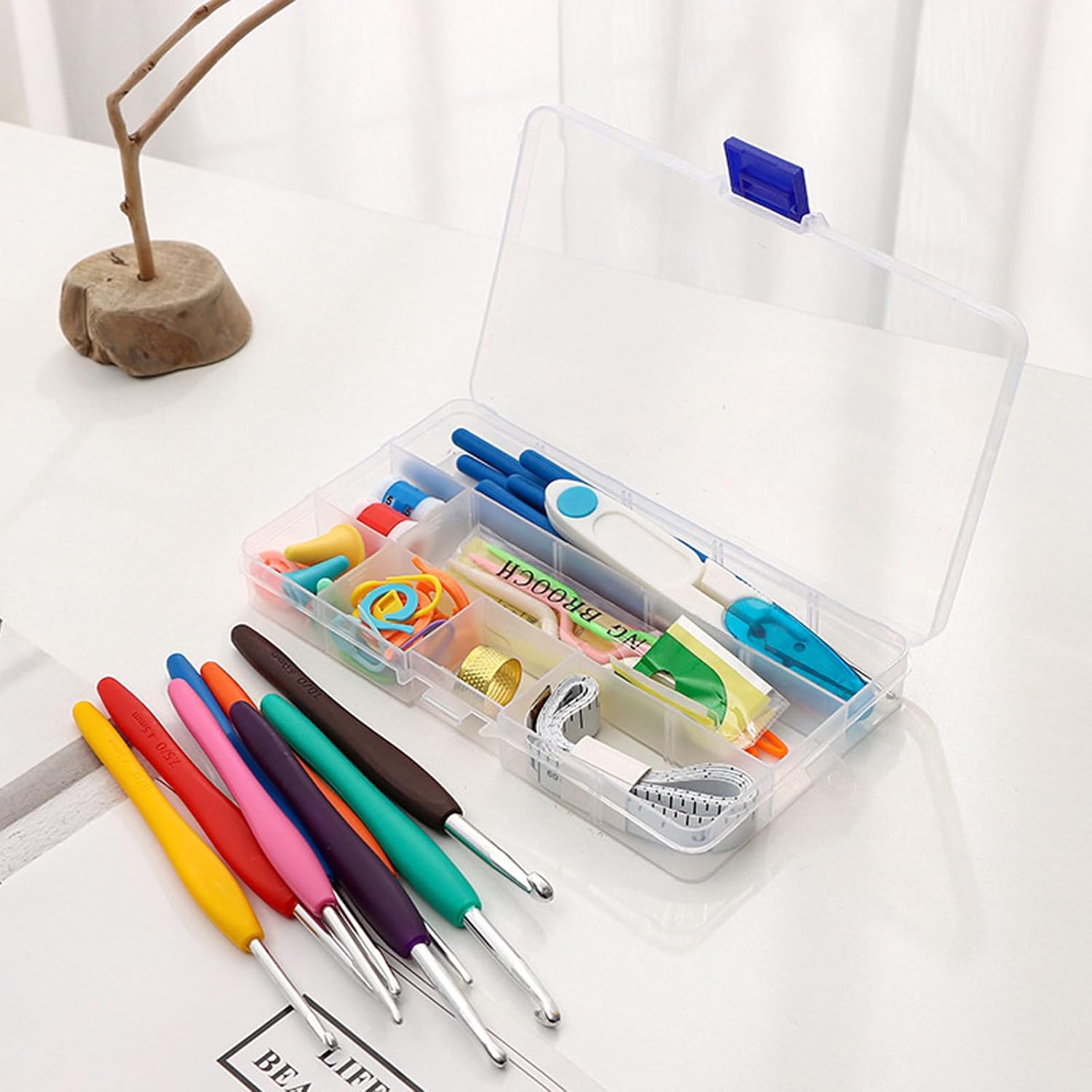 53 Pcs Crochet Needles Set with Ergonomic Rubber Handles Soft Grip Comfort Grip Crochet Knitting Needle Kit Household Tool with Portable Box,16 Size Crochet Hooks Set 0.7mm-5.5mm