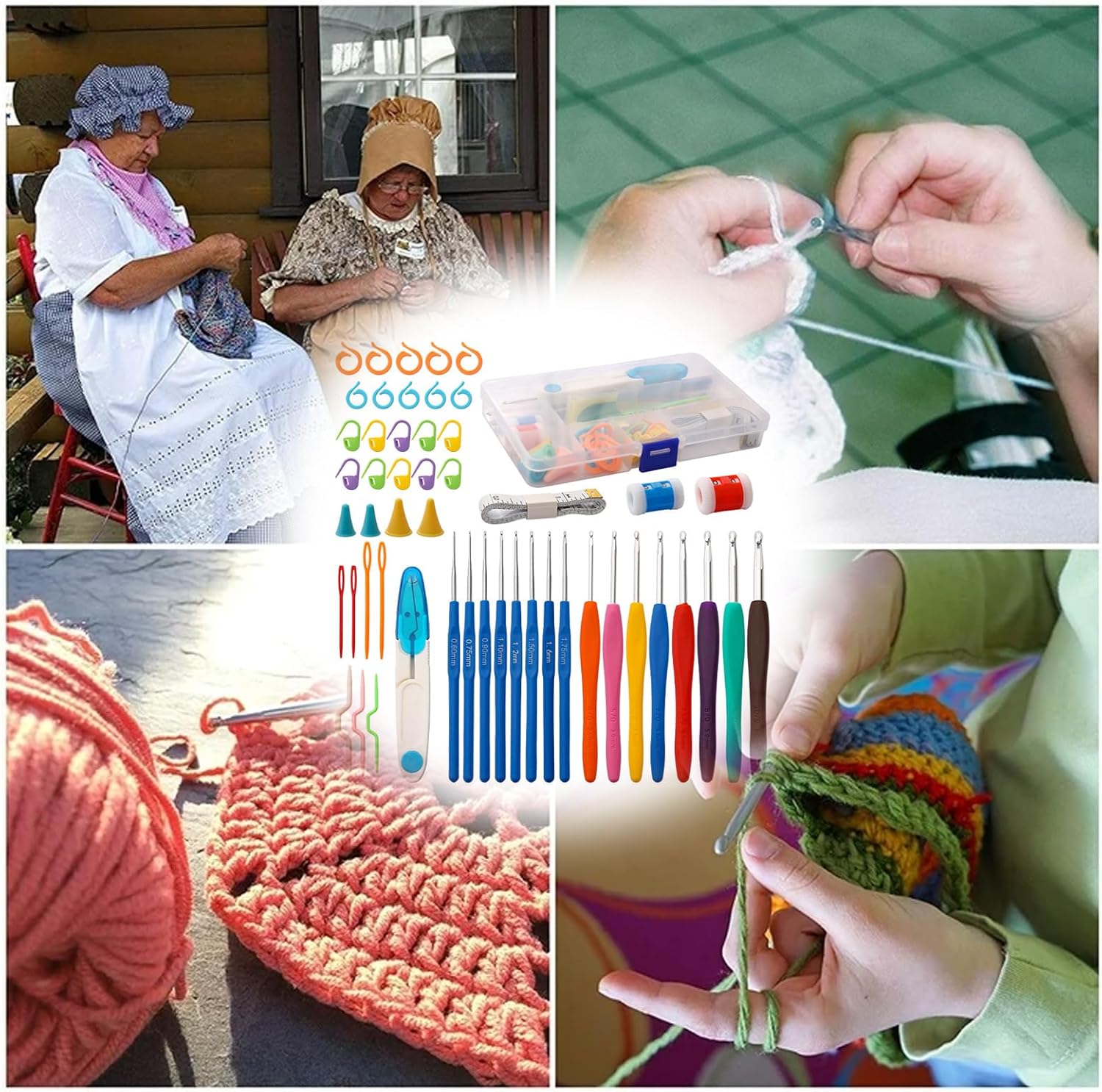 53 Pcs Crochet Needles Set with Ergonomic Rubber Handles Soft Grip Comfort Grip Crochet Knitting Needle Kit Household Tool with Portable Box,16 Size Crochet Hooks Set 0.7mm-5.5mm