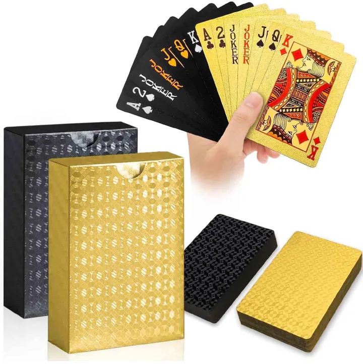 【Promotion】Black Golden Foil Poker, Waterproof Plastic Playing Cards, Table Game Cards For Gift Collection Christmas, Halloween Gift