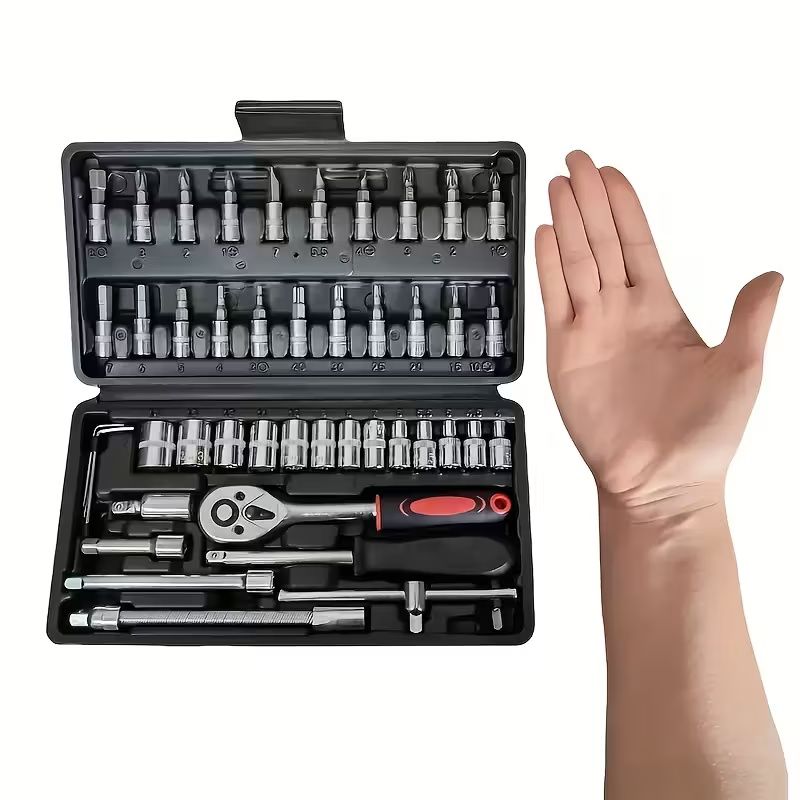 46pcs Heavy-Duty 1/4-Inch Socket Set with Quick-Release Ratchet,Screwdriver Kit for Automobiles & Trucks,Durable Iron Construction, Storage Case, Versatile Tool Kit for DIY & Professional Mechanics