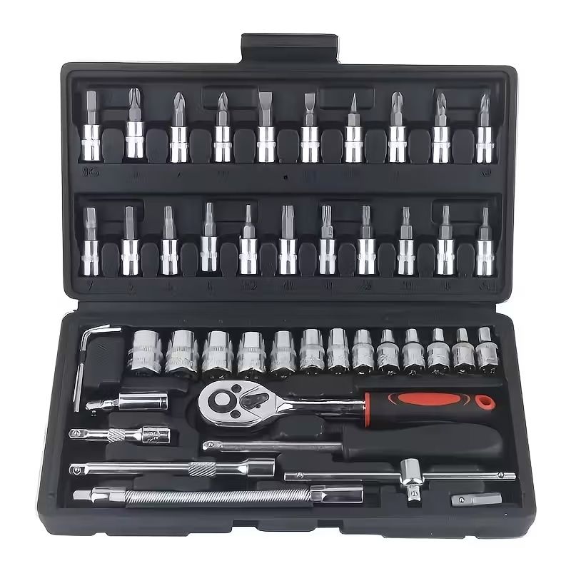 46pcs Heavy-Duty 1/4-Inch Socket Set with Quick-Release Ratchet,Screwdriver Kit for Automobiles & Trucks,Durable Iron Construction, Storage Case, Versatile Tool Kit for DIY & Professional Mechanics