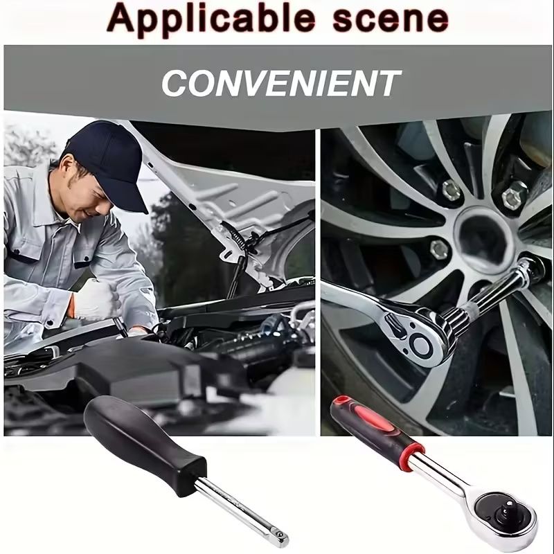 46pcs Heavy-Duty 1/4-Inch Socket Set with Quick-Release Ratchet,Screwdriver Kit for Automobiles & Trucks,Durable Iron Construction, Storage Case, Versatile Tool Kit for DIY & Professional Mechanics
