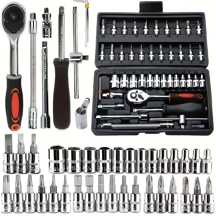 46pcs Heavy-Duty 1/4-Inch Socket Set with Quick-Release Ratchet,Screwdriver Kit for Automobiles & Trucks,Durable Iron Construction, Storage Case, Versatile Tool Kit for DIY & Professional Mechanics