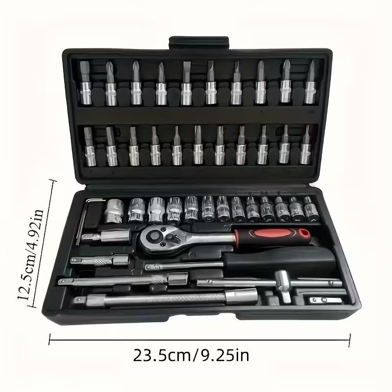 46pcs Heavy-Duty 1/4-Inch Socket Set with Quick-Release Ratchet,Screwdriver Kit for Automobiles & Trucks,Durable Iron Construction, Storage Case, Versatile Tool Kit for DIY & Professional Mechanics