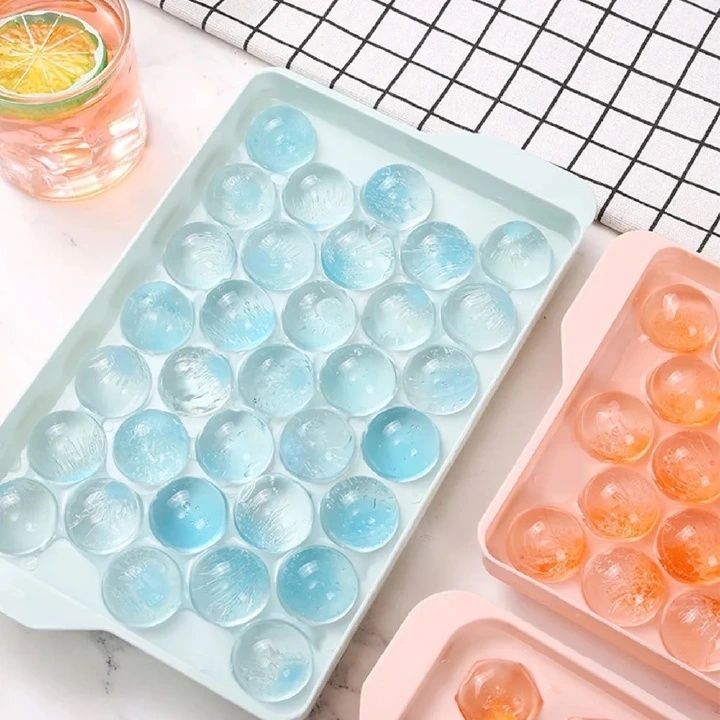 Round Ice Cube Tray with Lid, Mini Ice Ball Maker Mould for Freezer 33 Reusable Sphere Circle Ice Making Mold Easy Release for Water Cocktail Whiskey Coffee