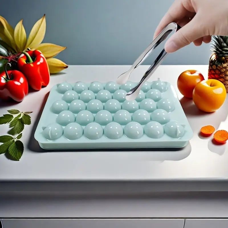 Round Ice Cube Tray with Lid, Mini Ice Ball Maker Mould for Freezer 33 Reusable Sphere Circle Ice Making Mold Easy Release for Water Cocktail Whiskey Coffee