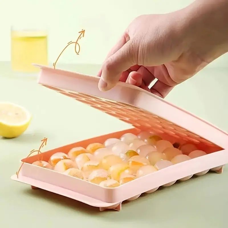 Round Ice Cube Tray with Lid, Mini Ice Ball Maker Mould for Freezer 33 Reusable Sphere Circle Ice Making Mold Easy Release for Water Cocktail Whiskey Coffee