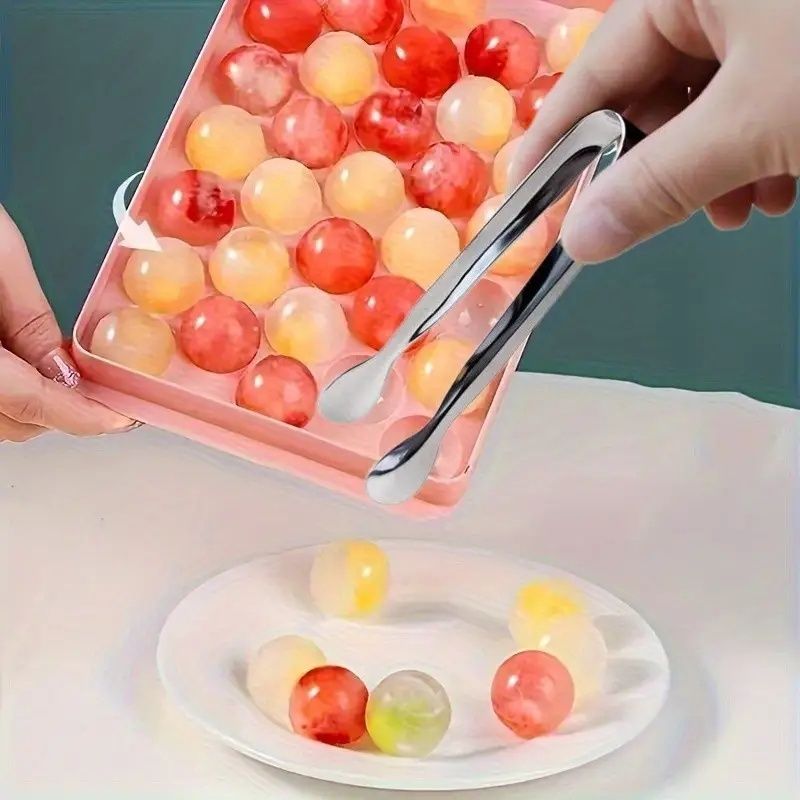 Round Ice Cube Tray with Lid, Mini Ice Ball Maker Mould for Freezer 33 Reusable Sphere Circle Ice Making Mold Easy Release for Water Cocktail Whiskey Coffee