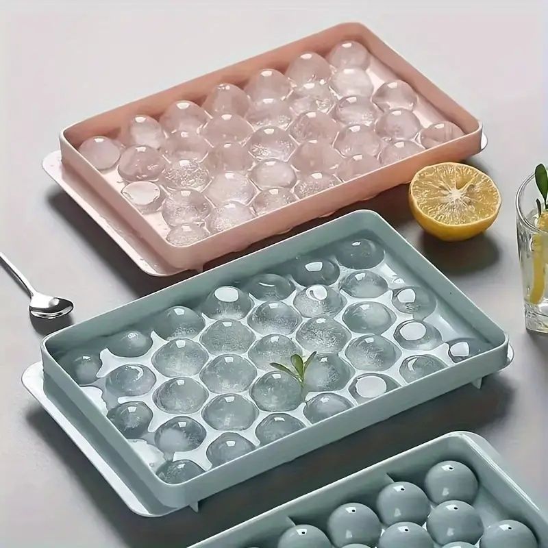 Round Ice Cube Tray with Lid, Mini Ice Ball Maker Mould for Freezer 33 Reusable Sphere Circle Ice Making Mold Easy Release for Water Cocktail Whiskey Coffee