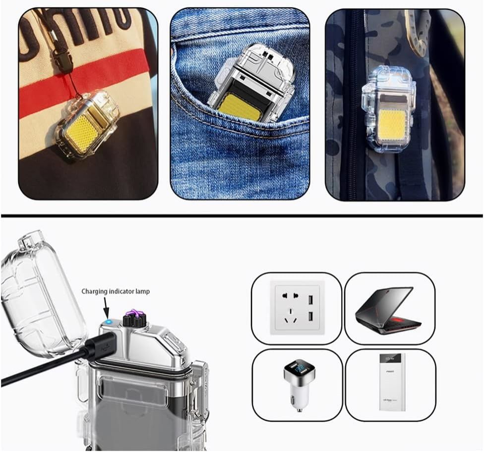 Electric Lighter, USB Plasma Arc Lighter, 3 Modes Flashlight Windproof and Waterproof Lighters, Rechargeable Lighters for Camping Hiking Outdoor Survival, Gifts for Men Him Dad Husband