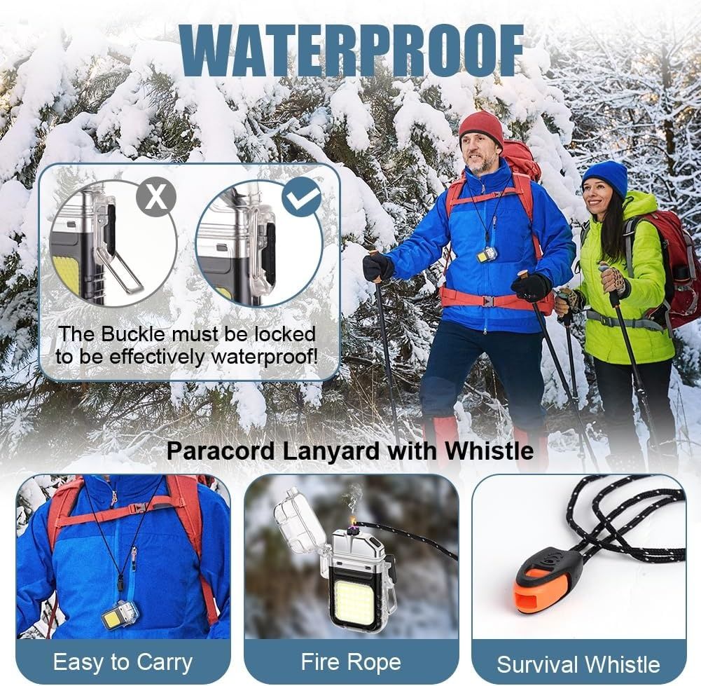 Electric Lighter, USB Plasma Arc Lighter, 3 Modes Flashlight Windproof and Waterproof Lighters, Rechargeable Lighters for Camping Hiking Outdoor Survival, Gifts for Men Him Dad Husband