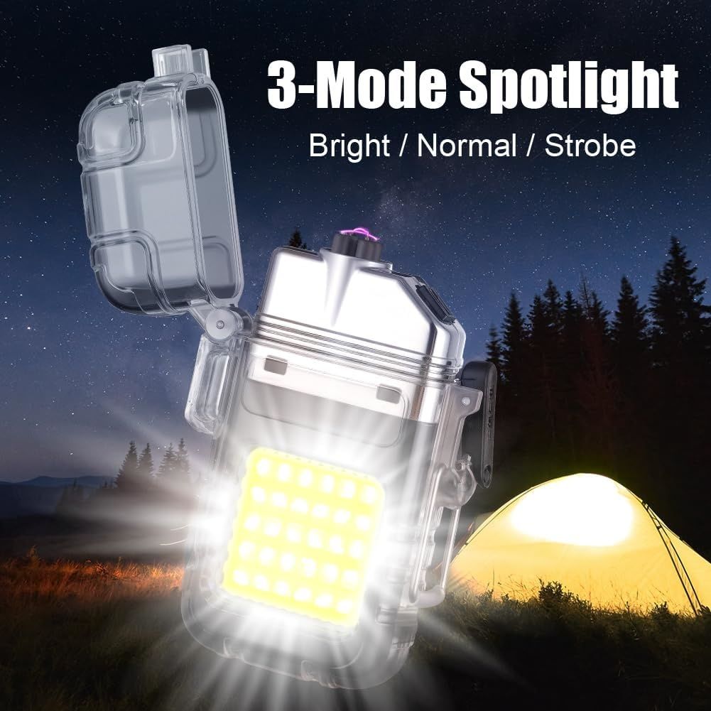 Electric Lighter, USB Plasma Arc Lighter, 3 Modes Flashlight Windproof and Waterproof Lighters, Rechargeable Lighters for Camping Hiking Outdoor Survival, Gifts for Men Him Dad Husband
