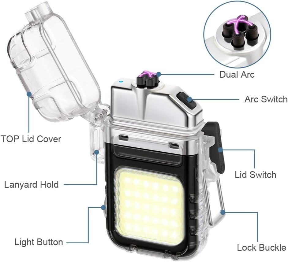 Electric Lighter, USB Plasma Arc Lighter, 3 Modes Flashlight Windproof and Waterproof Lighters, Rechargeable Lighters for Camping Hiking Outdoor Survival, Gifts for Men Him Dad Husband